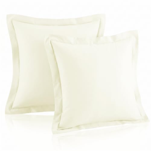 Entisn 26x26 Inch Beige Euro Sham Covers Set of 2 with 2 Inch Flange