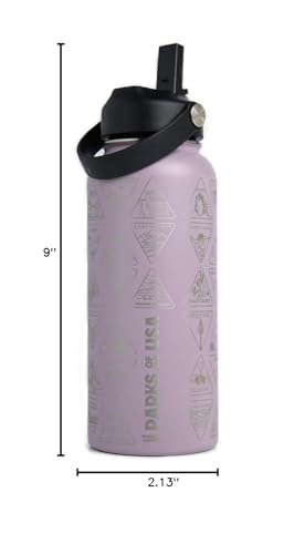 Image of Wondery USA National Parks Water Bottle With 63 Waterproof Stickers of Parks (USA), 32 oz Stainless Steel Water Bottle for Traveling, Hiking, Camping, National Park Gifts - Frosty Lilac