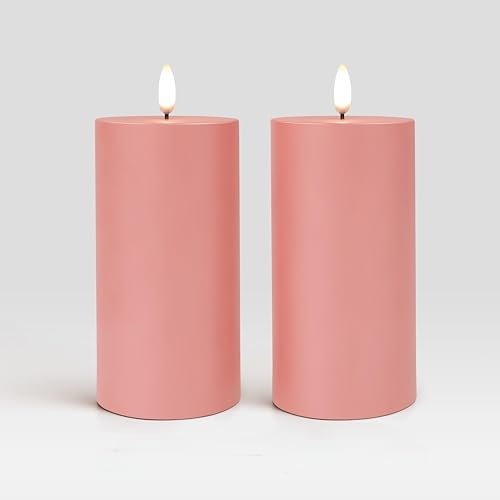 Image of ANGELLOONG Pink Flameless Pillar Candles 6x3 Set of 2 with Timer, LED Battery Candles for Bedroom Decor, Decorative Candles for Nursery and Pink Room Decor