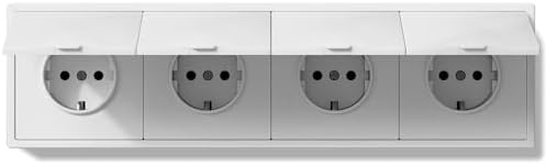 BSEED 4 Fach Steckdose Unterputz mit Wasserdicht Abdeckung, 250V 16A Aussensteckdose mit PC Rahmen, Wandsteckdose mit Krallen Für Feuchträume Badezimmer, Weiß