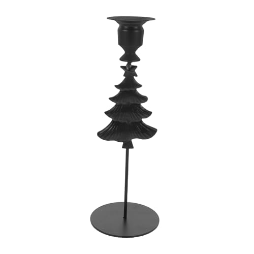SHINEOFI Bougeoir Sapin de Noël Métal Noir Élégant Porte-Bougie Pilier Stable pour Décoration de Table Centre de Fête et Ambiance Festive