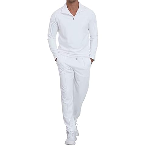 Lexiart Mens Quarter Zip Pullover Tracksuit Sun Protection 2 Piece Outfits Long Sleeve Athletic Set Cover