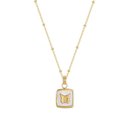 Collier pendentif coquille papillon carré doré pour femme style tendance