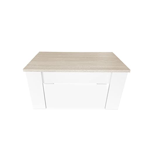Duermete-Online-0-Mesa-de-Centro-Elevable-Mesita-de-Salon-o-Comedor-Acabado-en-Color-Blanco-con-Tapa-Cambria-Medidas-90-cm-Ancho-x-50-cm-Fondo-x-46-57-cm-Alto-Madera-90-x-50-x-4657-cm