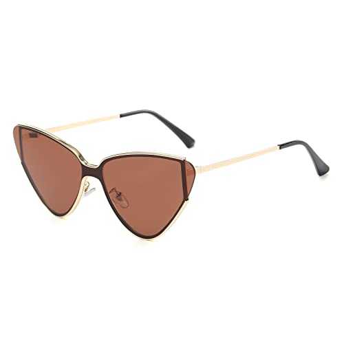 YAMEIZE Vintage Cat Eye Triangle Sunglasses - Trendy Metal Narrow UV400 Protection Retro Eyewear Driving Party for Women Men