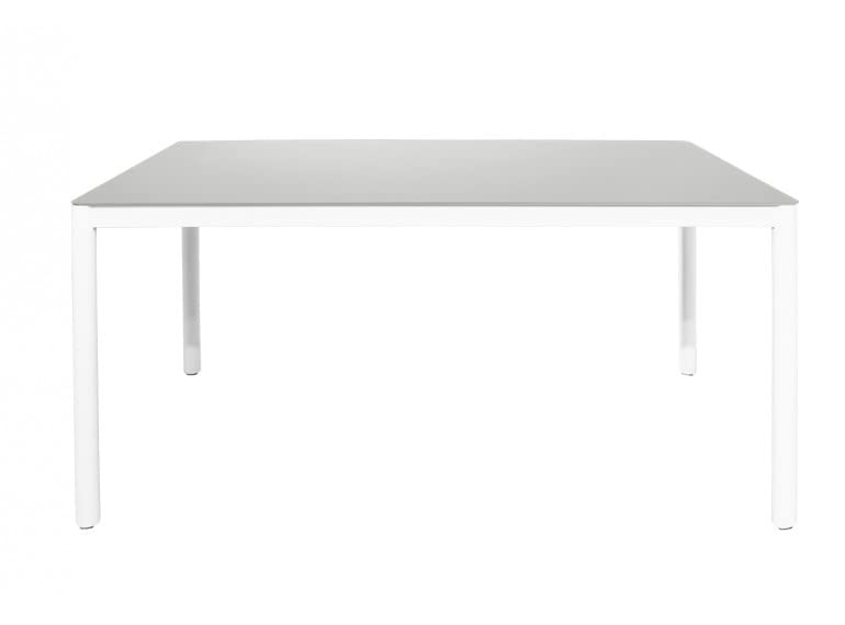 Belhome Table de Jardin en métal Blanc et Plateau en Verre trempé Gris 6 Personnes - MAGUY 346 -