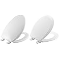 MAYFAIR 1880SLOW 000 Caswell Toilet Seat will Slowly Close and Never Loosen, ELONGATED & BEMIS 500EC 390 Toilet Seat with Easy Clean & Change Hinges, 1 Pack Round, Cotton White