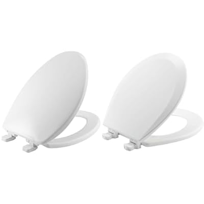 MAYFAIR 1880SLOW 000 Caswell Toilet Seat will Slowly Close and Never Loosen, ELONGATED & BEMIS 500EC 390 Toilet Seat with Easy Clean & Change Hinges, 1 Pack Round, Cotton White