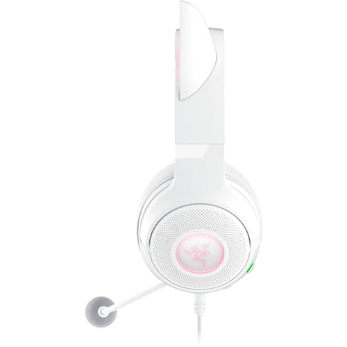 Razer Kraken Kitty V2 - Kabelgebundenes RGB-Headset mit Kitty Ohren für Gaming und Streaming (325 g, Triforce 40 mm Treiber, HyperClear Cardioid Mic, Surround Sound) Weiß