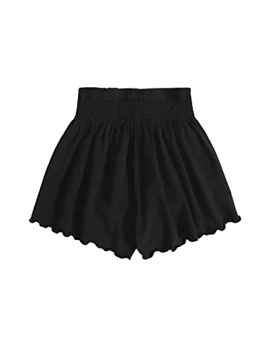 Sweatyrocks Girl's Casual Paper Bag Waist Ruffle Hem Solid Wide Leg Shorts Black 8Y #TOP23