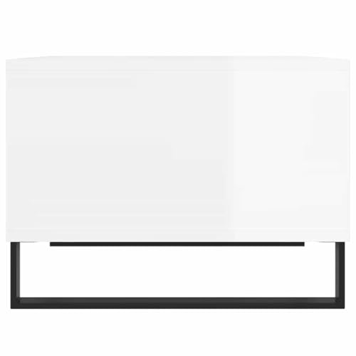 Table basse blanche brillante avec 4 compartiments pour optimiser le rangement des petits salons