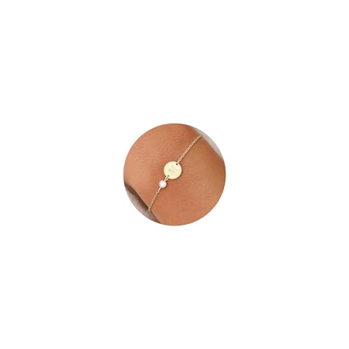 ORAZIO Pulsera Inicial Oro 14K Mujer con Nombre Perlas Personalizada Amistad Joyería Regalos Niña Letras A a Z