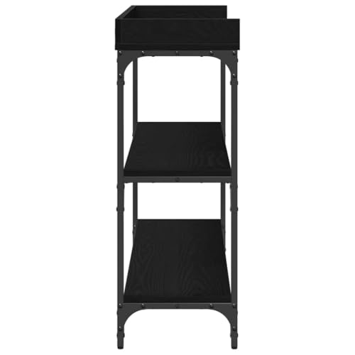 Mesa consola con estante negro efecto roble y estructura de acero resistente 7