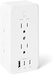 Amazon Basics Support mural Protector Power Strip avec 9-in-1 Le centre, 1080 Joules, 6 AC Des sorties, 1 USB-A et 2 USB-C (20W Chargement rapide), Blanc