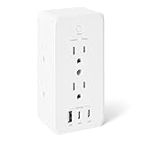 Amazon Basics Wall Mount Surge Protector Power Strip with 9-in-1 Hub, 1080 Joules, 6 AC Outlets, 1 USB-A and 2 USB-C (20W Fast Charging), White