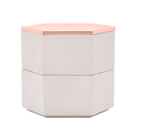 Schmuckkästchen klein - Wohnungs Dekoration - Wohnung deko Beton - Aufbewahrungsbox mit Deckel Rosegold und Grau…… (Weiß)… Cover