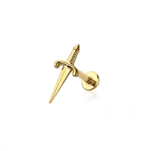 Pierced Owl 18GA ASTM F-136 Implant Grade Titanium Threadless Push-In Dagger Top Flat Back Stud (Gol