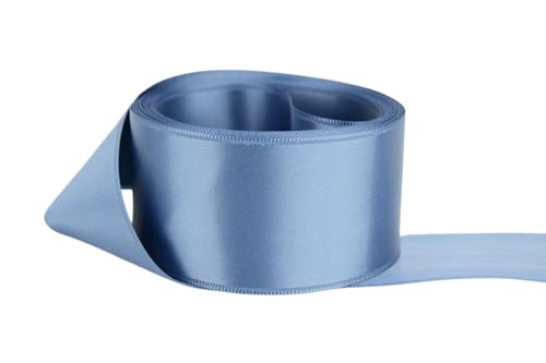 Image of Ribbon Bazaar Double Faced Satin - Premium Gloss Finish - 100% Polyester Ribbon for Gift Wrapping, Crafts, Scrapbooking, Hair Bow, Decorating & More - 4 inch Steel Blue 25yd