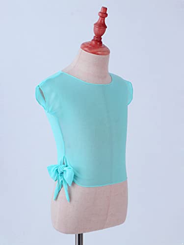 Hansber Kids Girls Gymnastics Athletic T-Shirts See Through Mesh Ballet Dance Crop Top Cover Up Tie Knot Cardigan4