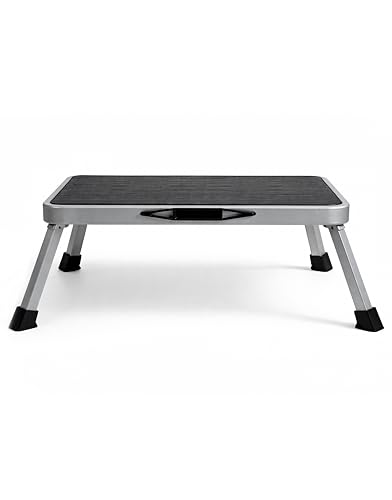 Purely Outdoors StepPRO Folding Caravan Step Stool Heavy Duty Portable Lightweight Single Step with Anti-Slip Surface Alloy Steel Frame & Carry Handle Foldable Step for Home Kitchen & Garage