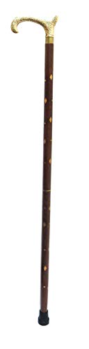 Ages Behind Solid Wood 2 Part Folding Walking Stick with Carved Brass Handle for Men & Women 36 Inches Long