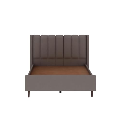 Image of Ganpati Arts Solid Sheesham Wood Emperor Upholstered Single Size Bed Without Storage and Tufted Headboard | Wooden Single Bed Cot Palang for Bedroom, Hotels and Home Furniture (Grey)