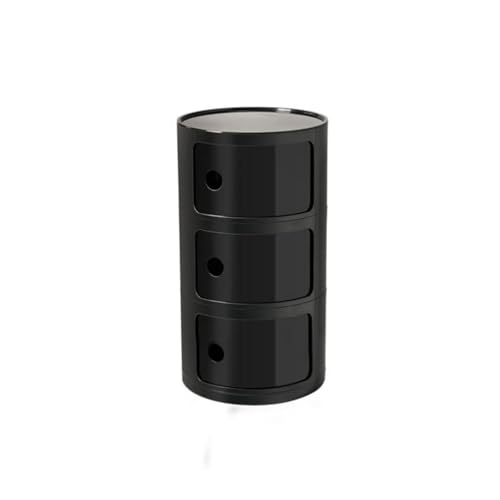 Nordic - Mesita de noche moderna con cajones y puerta corredera, unidad de almacenamiento redonda de 3 niveles para dormitorio, mesa de noche de plástico, elegante cofre de noche negro, nizer para
