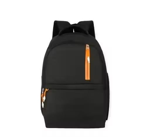 chalia 30L Black Casual Backpack with Orange Zippers | Lightweight School, College & Travel Bag | Side Bottle Pockets & Front Quick-Access Pocket-picture-37