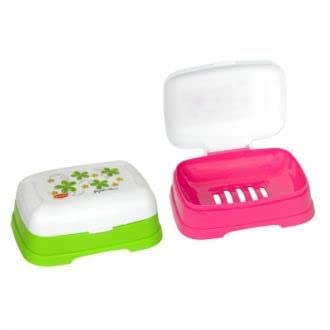Dmitry Plastic Transparent Unbreakable Soap Case with Lid, Soap Holder, Soap Dish for Bathroom Kitchen Sink -Set of 2 (Multi Colors) 1