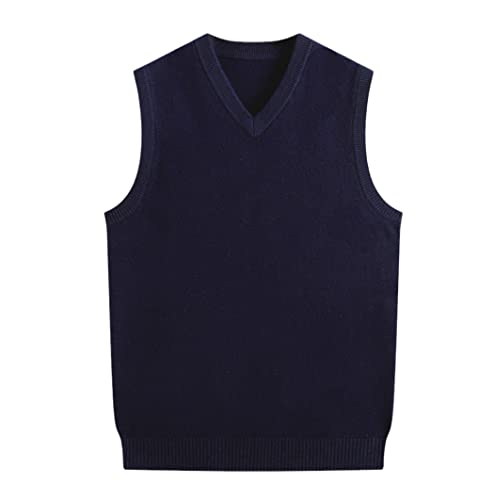 Pull en cachemire épais sans manches avec col en V marine taille S