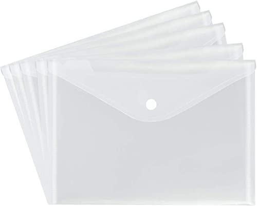 Clear Document Wallet with Button Closure and Card Holder | Clear Popper File Folder | Plastic Folders for Documents | Ideal for Office, Home and School (36 Pcs, A5)