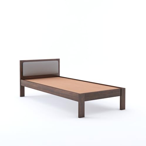 Image of BM WOOD FURNITURE Wooden Single Bed Without Storage | Single Cot Wooden Palang | Space Saving Single Size Bed for Bedroom | Solid Sheesham Wood | Walnut Finish