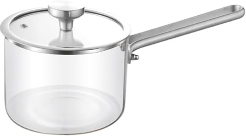 Nizzvlo ガラス鍋 ミルクパン 透明ソースパン 小鍋 蓋付き ハンドル付き 直火・ガス火対応 耐熱ガラス マルチポット 朝食/スープ/ラーメン/煮物に 一人暮らし・家庭用 調理器具 (3.5L,(オールスチールハンドル))