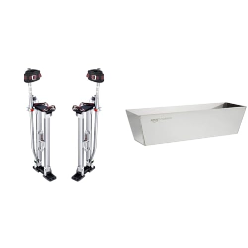 VEVOR Échasses pour Cloison Sèche Réglables 61-101,6 cm Échasses Plaquiste Alliage & Amazon Basics Rectangulaire Bac à enduit en acier inoxydable, 30.48 cm, Argenté