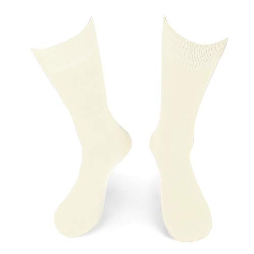 Feraricci Solid Color Polyester Socks for Men, Casual and Formal Attire Mid Rise Men’s Crew Socks - Ivory 6 Pack3