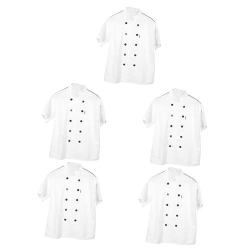 DEARMAMY 5 Piezas Ropa de Trabajo del Cocinero Manga de Cocina Sombrero de Cocinero para Chaquetas de Cocina Chaqueta de Chef de Restaurante Chaqueta de Chef de Manga Corta poliéster
