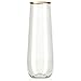 30 Plastic Stemless Champagne Flutes - Disposable Unbreakable 9 Oz toasting glasses, With Gold rim | Reusable, Clear, Fancy & Shatterproof Champagne Glasses - Ideal for Weddings, Birthdays, Parties