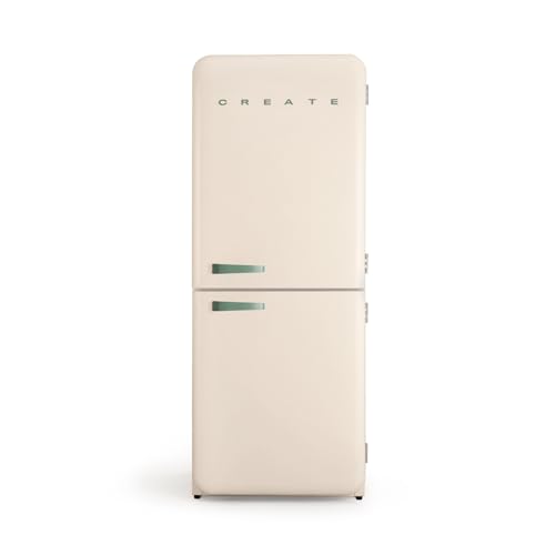 CREATE / RETRO FRIDGE COMBI 185 SAGE/Frigorífico combi blanco roto maneta verde sage con congelador 401L / 190W, sistema No Frost, 3 estantes, 2 cajones, regulador temperatura, 70x65x185 cm