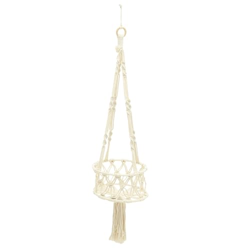 Cesta multifunción de algodón de frutas colgante organizador de madera macramé 2