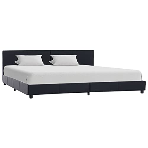 vidaXL Polsterbett mit Rückenlehne Bett Kunstlederbett Doppelbett Bettgestell Lattenrost Bettrahmen Schlafzimmerbett Schwarz 180x200cm