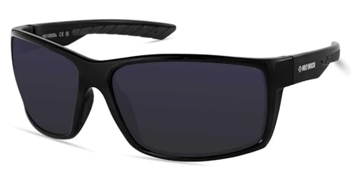Harley-Davidson Men's Narrow Angular Sunglasses, Shiny Black w/Smoke Lens