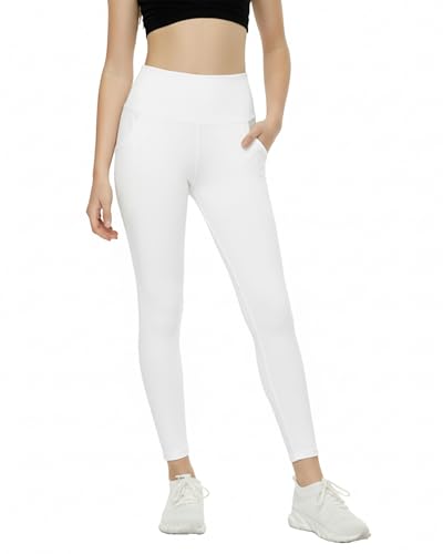 Cutviobel Girls Leggings with Pockets-Kids Soft High Waist Athletic Workout Dance Running Yoga Pants for 6-14Years Non See Through White Leggings