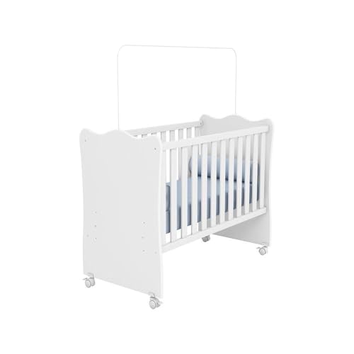 Berço Simples Doce Sonho 1 c/rodízios Qmovi Branco + Colchão Gazin
