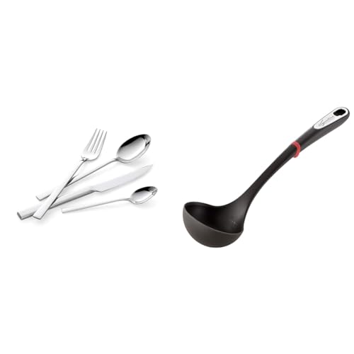 Lagostina Giada Set Servizio Posate Acciaio Inox 18/10 per 6 Persone, 24 Pezzi & Ingenio Smart Mestolo in Silicone con Rivestimento Antigraffio, Impugnatura Ergonomica