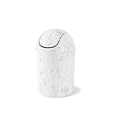 Umbra 1.25 Gallon Mini Waste Can with Removable Swing-Top Lid - Small Garbage Bin for Kitchen, Bathroom, Bedroom, Office - Compact Trash Can Fit Under Tables & Counters - White Marble