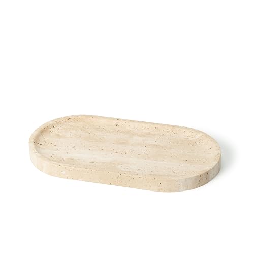 WILD WORKS Natural Travertine Oval Tray - 100% Real Stone