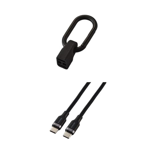 【Type-Cケーブルセット】 エレコム ケーブルホルダー カラビナ付 USB-C用 ブラック EKCWCCC01BK + エレコム USB Type C ケーブル 0.5m 短い 100W PD対応 高速充電 シリコン素材 なめらか やわらか 【 MacBook/iPad/Galaxy/Android スマホ タブレット 等対応 】 ブラック MPA-CCECSS05BK