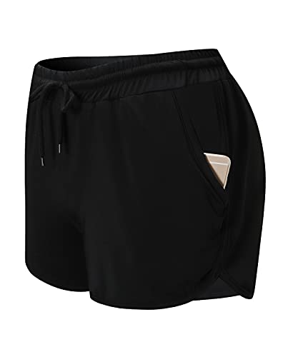 Vidusou Womens Shorts for Summer,Woman Casual Shorts Basic Loung Wear Band Waist Hand Pockets Loose Fit Girls Athletic Working Out Jogging Athleisure Black XL