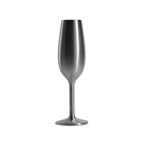 NEWPORT Stemware Collection, Premium Vacuum Insulated Stainless Steel Sparkling Wine & Champagne Flute, Crystal Thin Champagne Glass, Unbreakable & Drinks Stay Cold, Non-Slip Silicon Base, 6oz, Steel