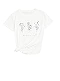 SweatyRocks Women's Cute Tee Graphic Print Crewneck Short Sleeve T Shirts Top Floral White M